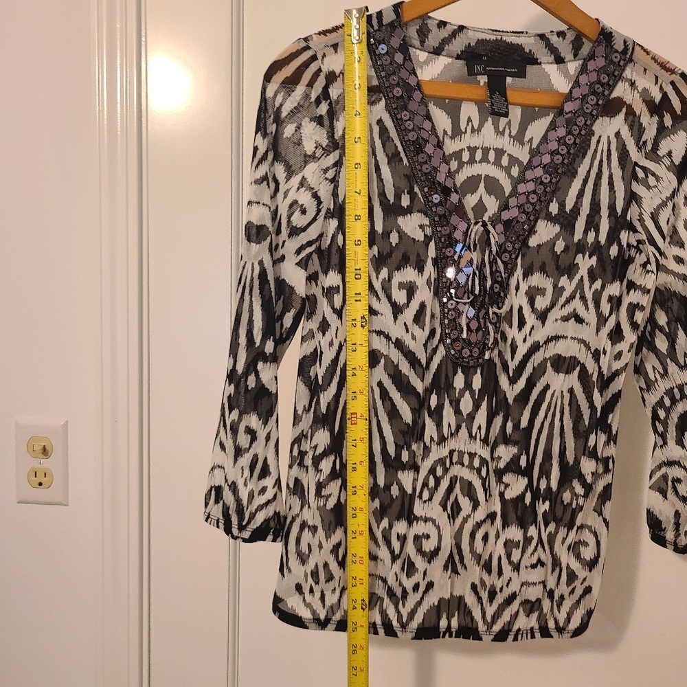 INC Sheer Blouse with sequins on tie front